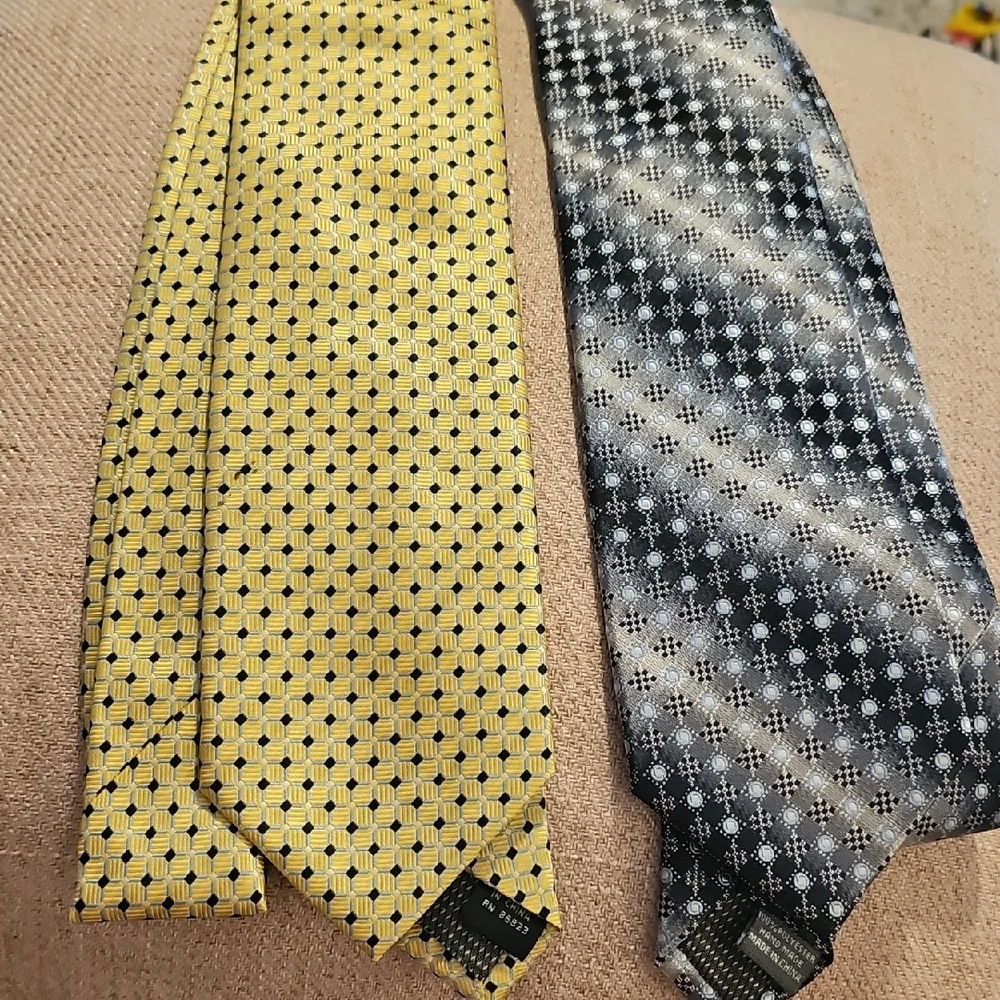 Classic Yellow and Gray Patterned Ties. Hand‎ Made. Very Good Used Condition